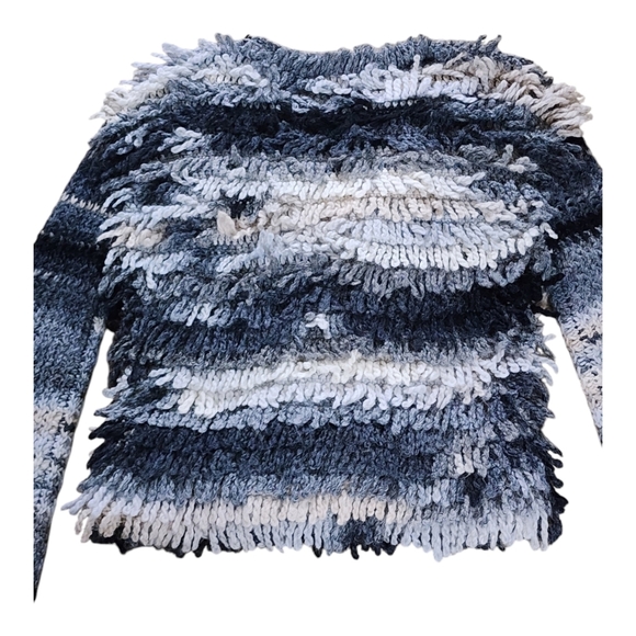 Trina Turk textured shaggy crochet knit striped cardigan in neutral tones - Picture 4 of 10